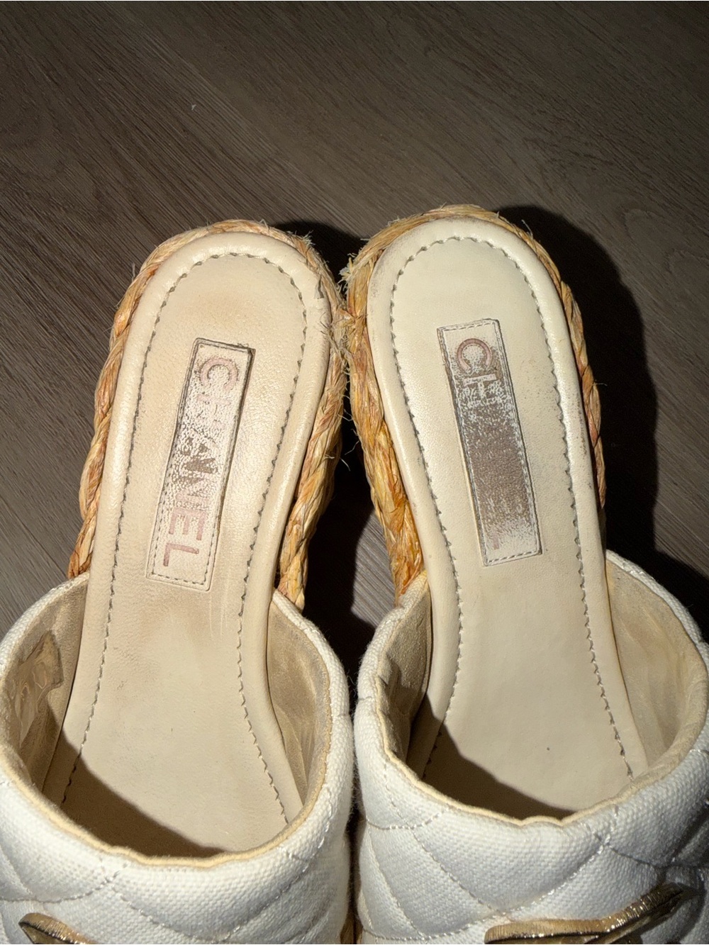 CHANEL Cream Quilted Espadrille Wedge Slide with Gold CC - Picture 5 of 16
